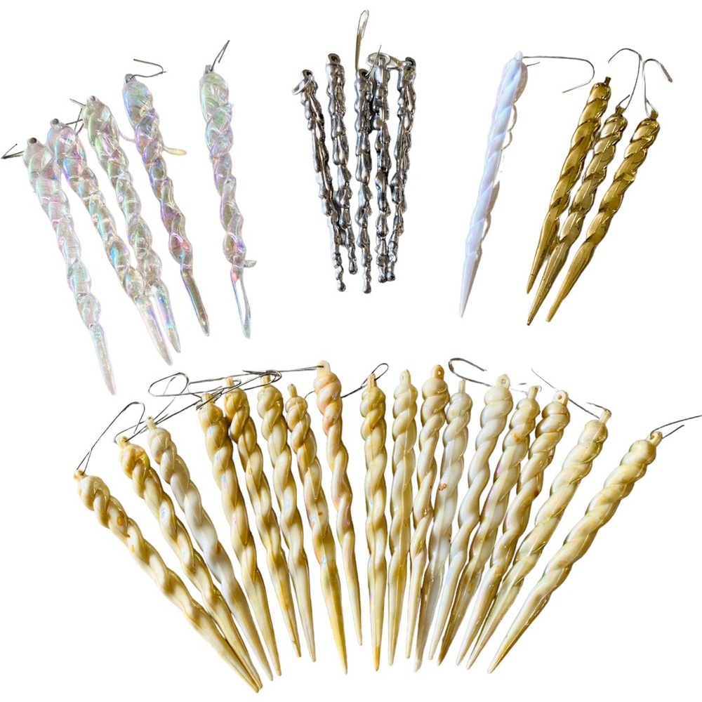 Huge Lot of Vintage Plastic Icicle Christmas Ornaments 31 Pieces 60s 70s